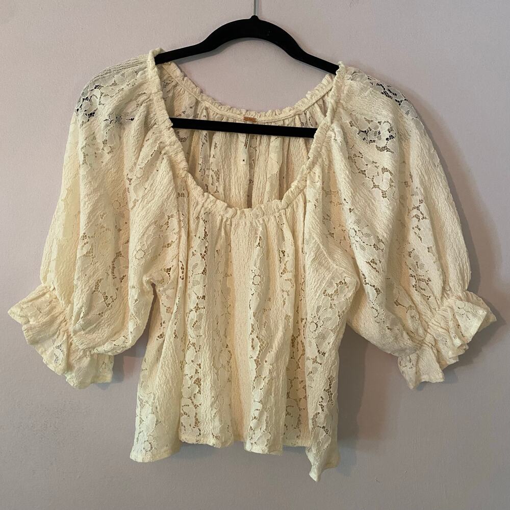 Free People Stacey White Lace Sheer Overshirt Boho Coquette Women's size Medium - Picture 2 of 9